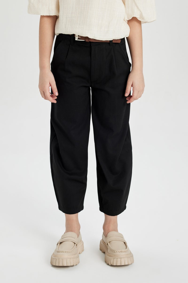 DeFacto Girl Barrel Fit Wide Leg Cotton Belted Trousers  - Image 5