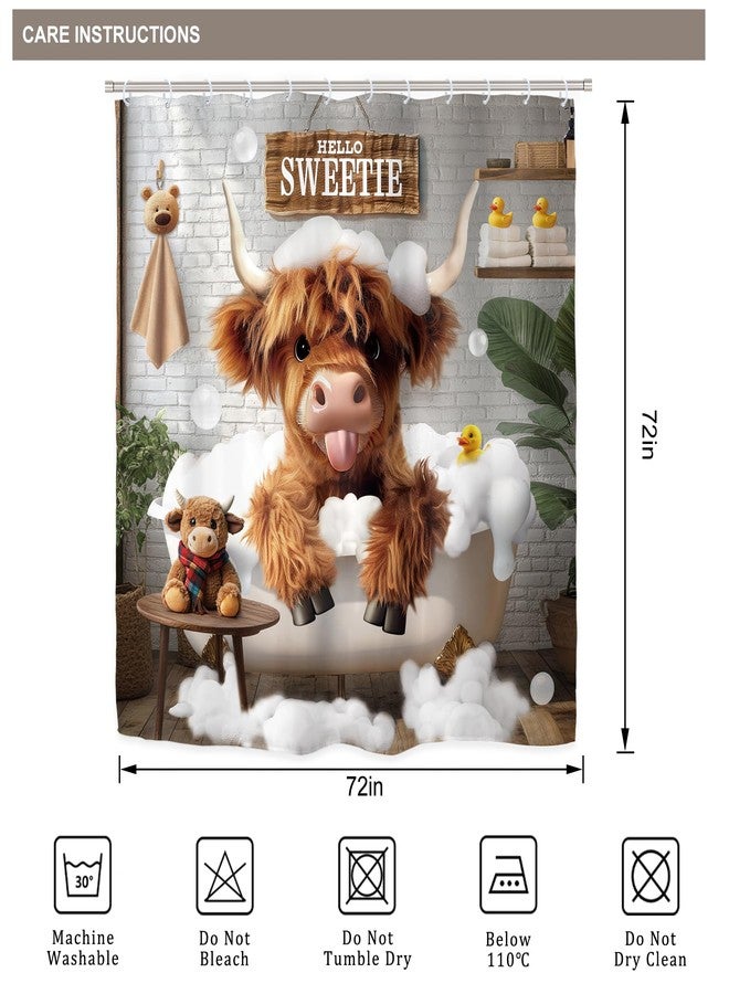 Riyidecor Cute Highland Cow 4Pcs Bathroom Shower Curtain Sets Western Rustic Wooden Board Bathroom Decor Set with Rugs and Accessories Farmhouse Toilet Lid Rug, Contour and Bath Mat with 12 Hooks - Image 5