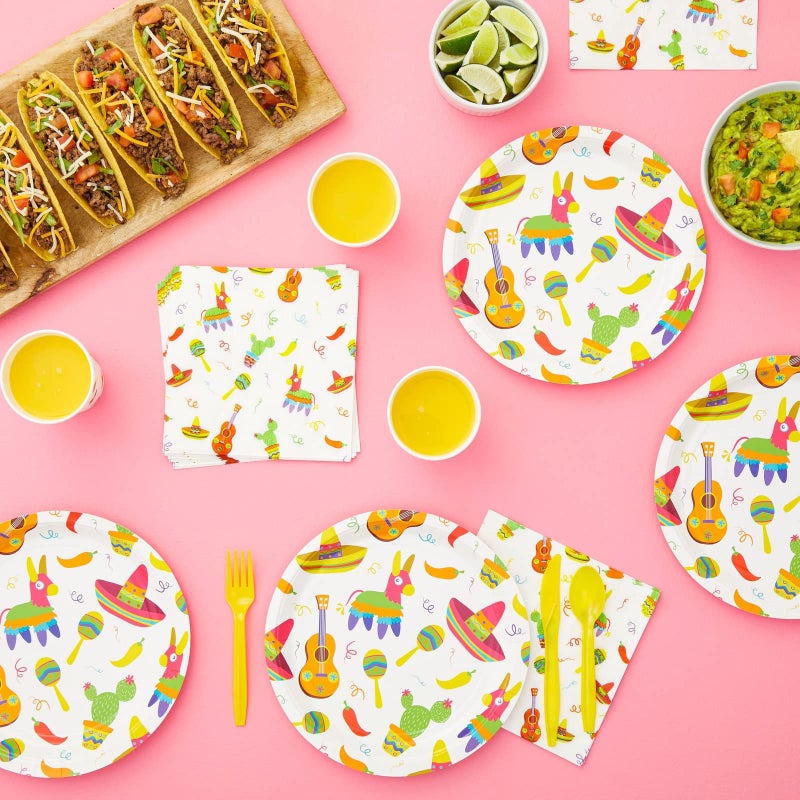 بلو باندا مجموعة مستلزمات للحفلات المكسيكية قابلة للاستعمال مرة واحدة من 144 قطعة - Image 3