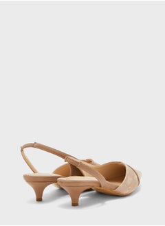ELLA Contrast Texture Slingback Pointed Kitten Heel Pu  - Image 2