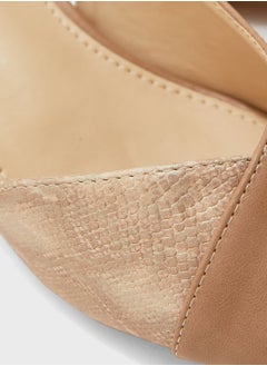 ELLA Contrast Texture Slingback Pointed Kitten Heel Pu  - Image 4