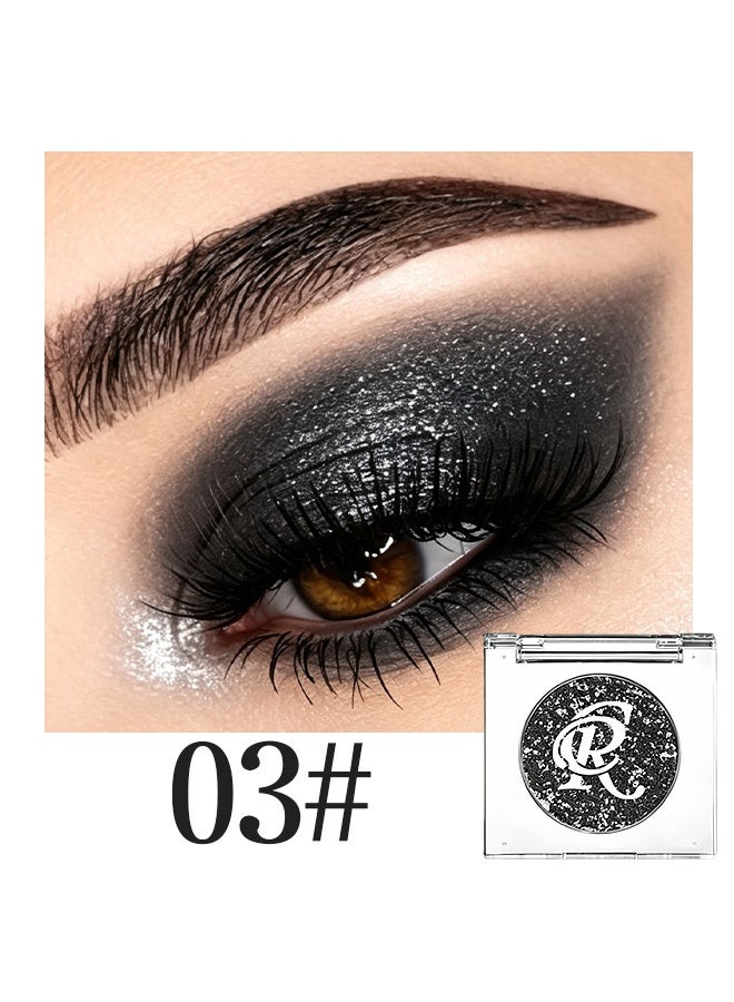 CR Monochrome Eye Shadow, Black Silver Glitter, Single Pan Sparkly Eyeshadow Powder, High Pigment Long‑Lasting Shimmer Eye Makeup for Party Stage Look 03# - Image 2