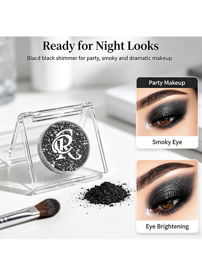 CR Monochrome Eye Shadow, Black Silver Glitter, Single Pan Sparkly Eyeshadow Powder, High Pigment Long‑Lasting Shimmer Eye Makeup for Party Stage Look 03# - Image 5