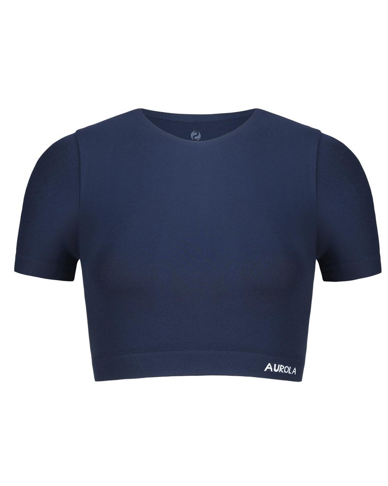 AUROLA Essentials Seamless Short Sleeve Crop Top for Women Workout Active Comfort Athletic Shirts Tee,Tuxedo Blue,S - Image 1