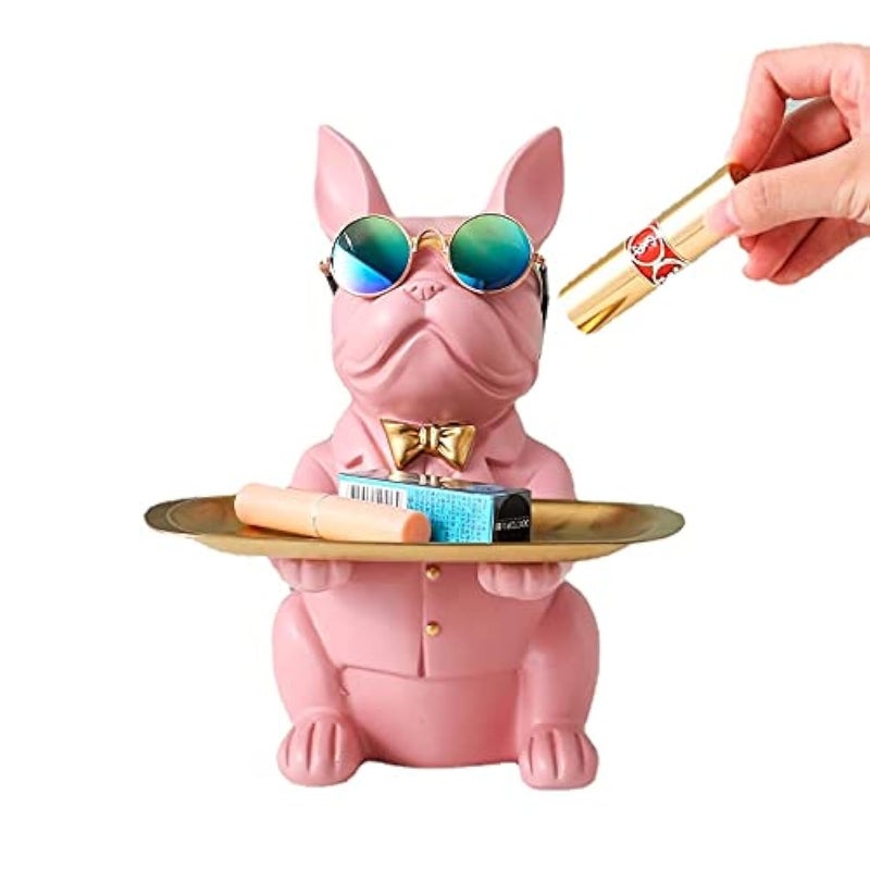 suruim French Bulldog Tray Decorative Statue, Dog Sculpture, Dog Decorative Figure Storage Tray Statue with Tray (Pink) - Image 1