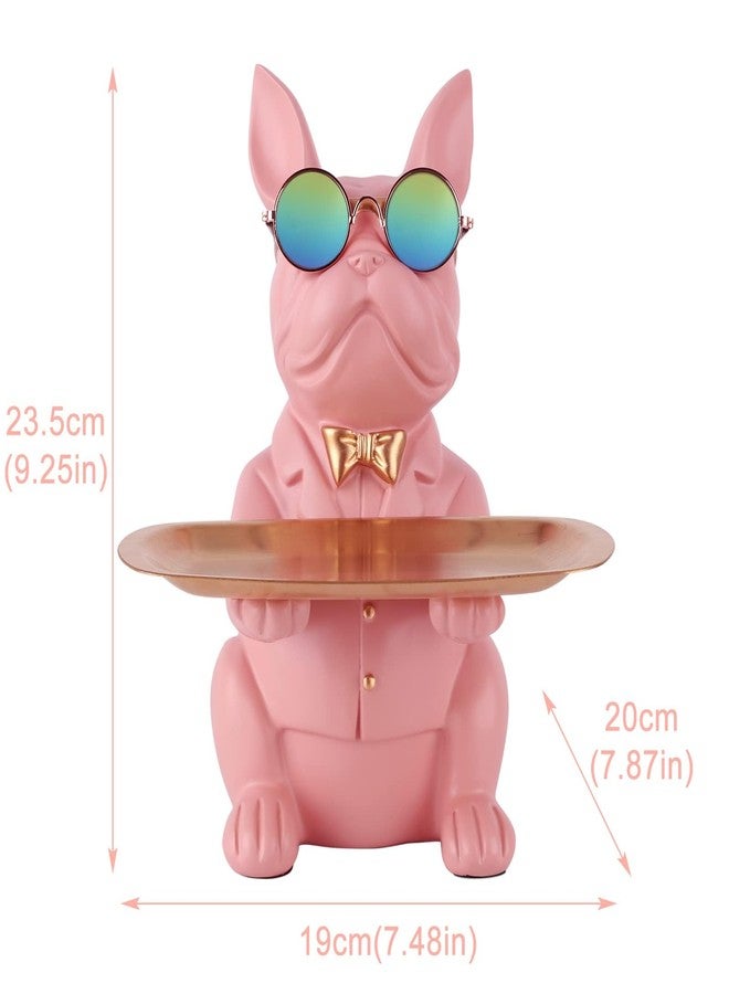 suruim French Bulldog Tray Decorative Statue, Dog Sculpture, Dog Decorative Figure Storage Tray Statue with Tray (Pink) - Image 5