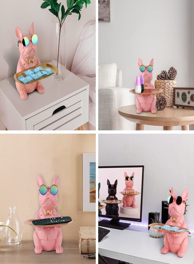 suruim French Bulldog Tray Decorative Statue, Dog Sculpture, Dog Decorative Figure Storage Tray Statue with Tray (Pink) - Image 3