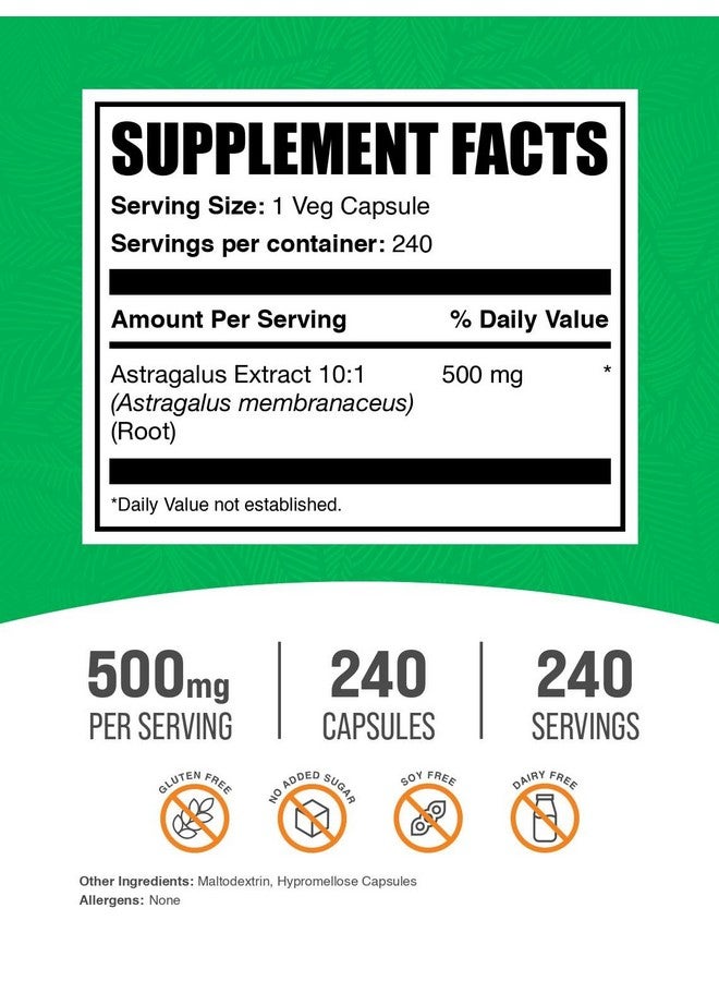 BulkSupplements.com Astragalus Capsules - from Astragalus Root, Astragalus Supplement - Vegan, 1 Capsule per Serving, 240 Veg Capsules (Pack of 1) - Image 2