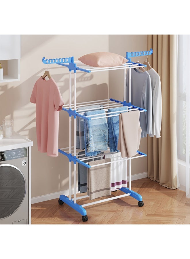 4 Tier Foldable Clothes Drying Rack, Floor-Standing Laundry Rack, Four Rollers With Brakes, Mobile Multi-Functional Stainless Steel Clothes Hanger - Image 1