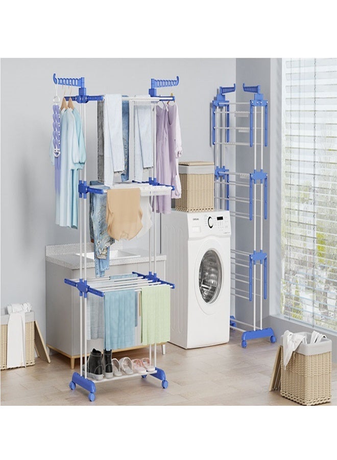 4 Tier Foldable Clothes Drying Rack, Floor-Standing Laundry Rack, Four Rollers With Brakes, Mobile Multi-Functional Stainless Steel Clothes Hanger - Image 2