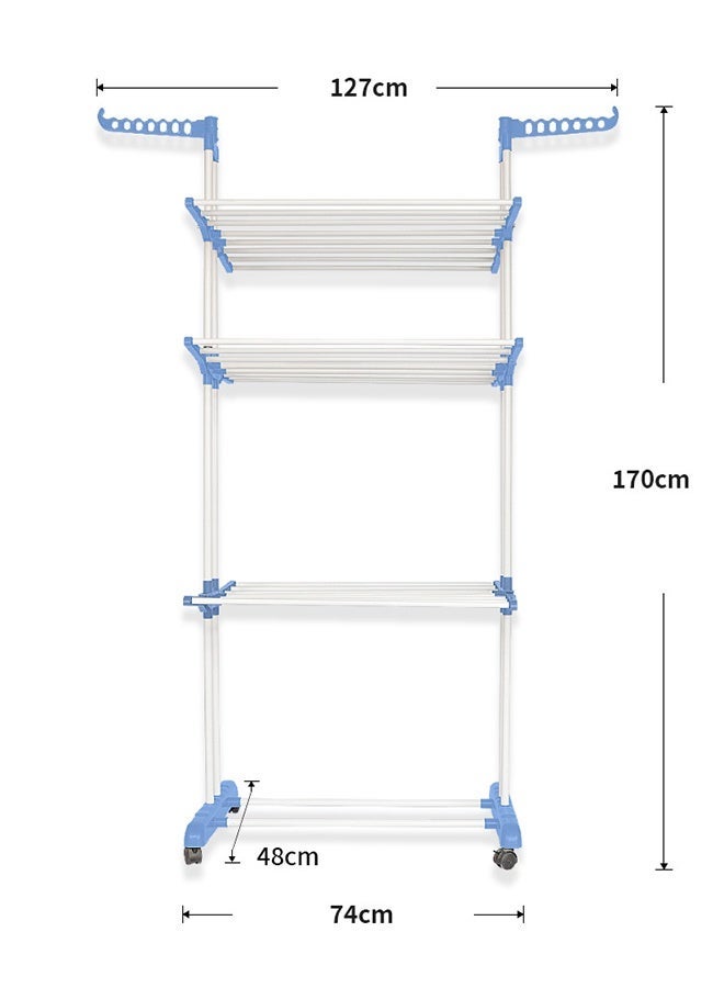 4 Tier Foldable Clothes Drying Rack, Mobile Floor Stainless Steel Clothes Drying Stand,  Garment Storage Rack with Lockable Wheels, Multi-Functional Heavy Duty Laundry Hanging Stand for Balcony Bedroom Indoor Outdoor Laundry Room - Image 2