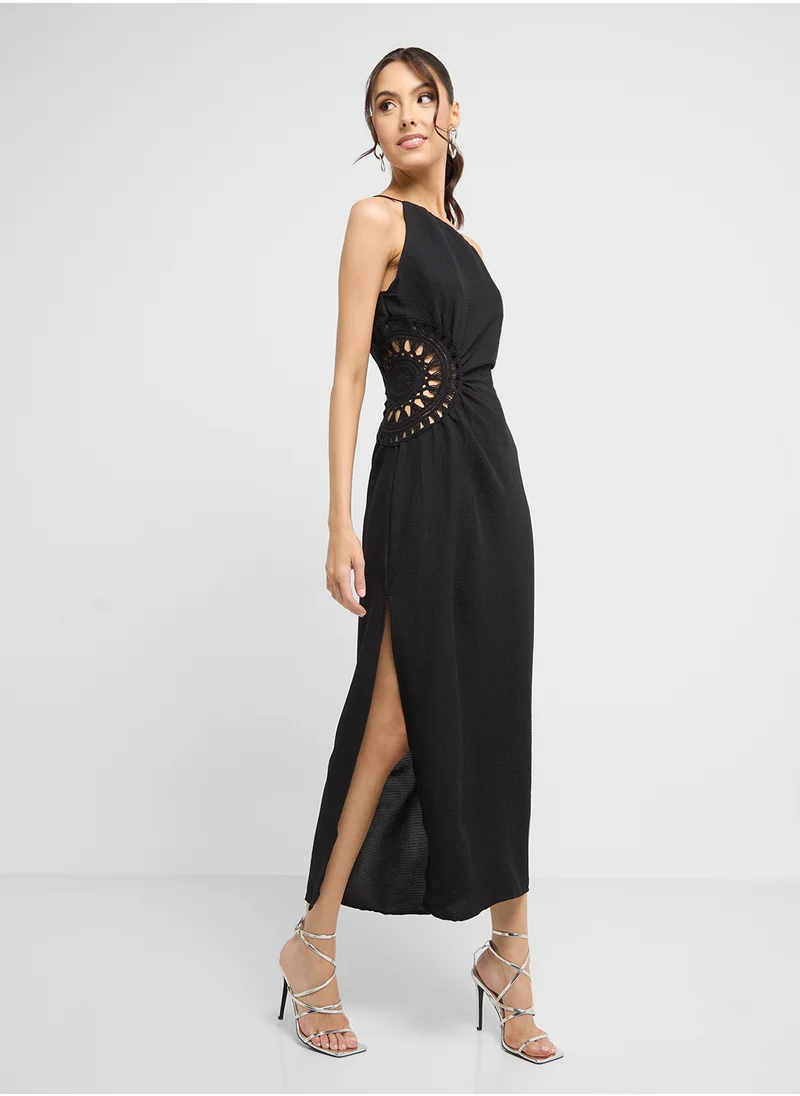 ELLA One Shoulder Dress Wih Wiast Embroidery