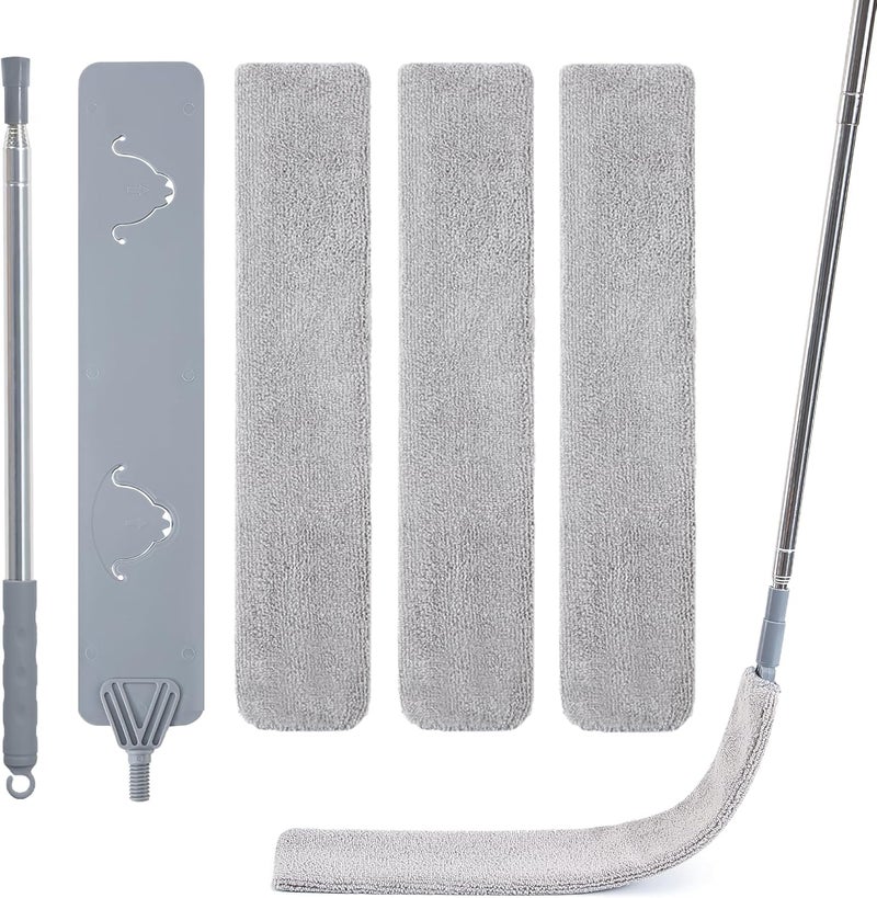 IVYROLL Skinny Duster with Extension Pole for Under Furniture, Retractable Flat Duster with 3 Microfiber Dusting Cloths for Tight Spaces, Washable Gap Cleaning Tools - Image 1