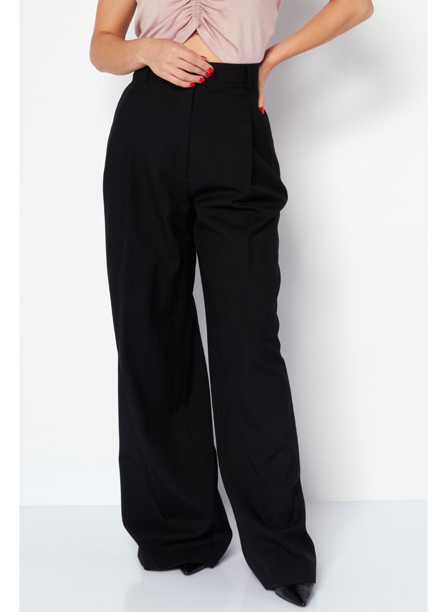 BURBERRY Women Wide Leg High Waist Solid Pants, Black  - Image 1