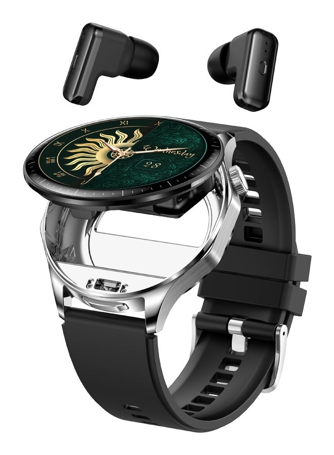 RollsTimi  Smart Watch with Earbuds,Business Watch,2 in 1 TWS Smartwatches,1.43" Colorful AMOLED Display Smartwatch for Android iOS,Waterproof Fitness Tracker Long Time Standby Watch T98 Silver  Black - Image 1