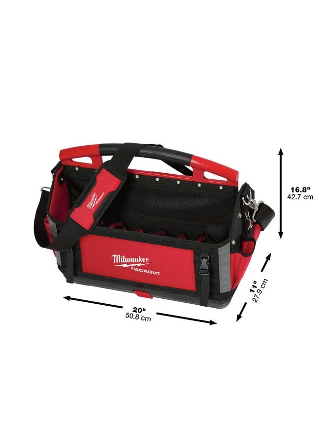 Milwaukee PACKOUT Tote Tool Bag 932464085, Red, 20-inch, with 32 Pockets - Image 1