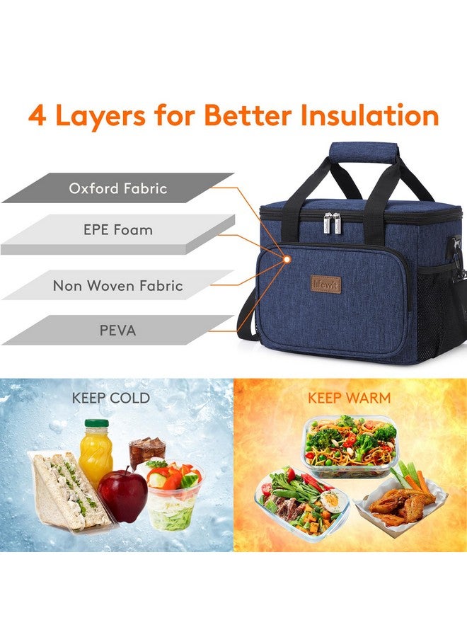 Lifewit Large Lunch Bag Insulated Lunch Box Soft Cooler Cooling Tote for Adult Men Women, Dark Blue 24-Can (15L) - Image 2