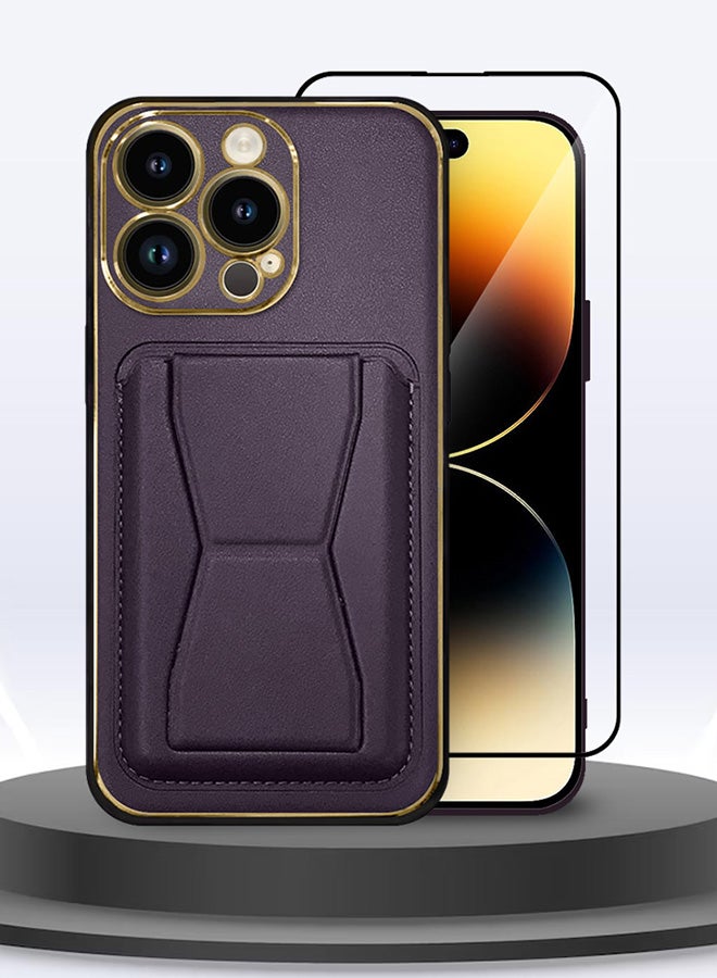 CATANES 2 Packs For iPhone 14 Pro Case Cover and Screen Protector Kickstand And Wallet Case Purple - Image 3