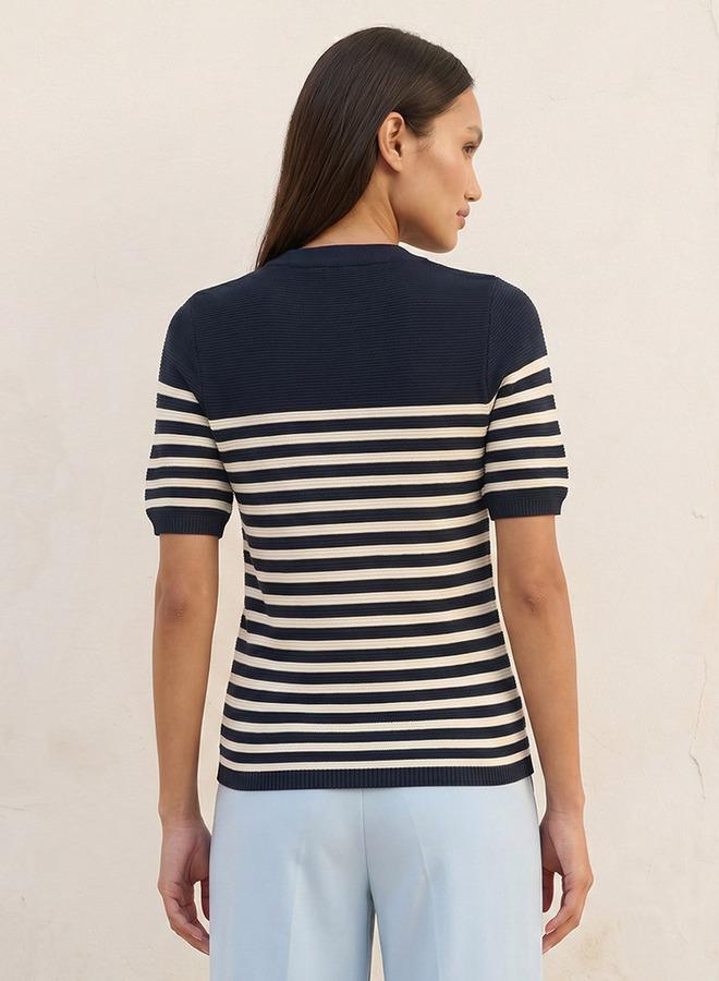 Splash FAV Basic Ottoman Striped Crew Neck Sweater - Image 4