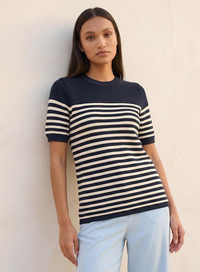 Splash FAV Basic Ottoman Striped Crew Neck Sweater - Image 1