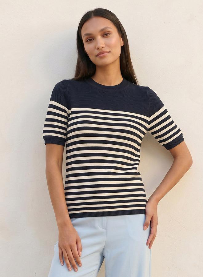 Splash FAV Basic Ottoman Striped Crew Neck Sweater - Image 5