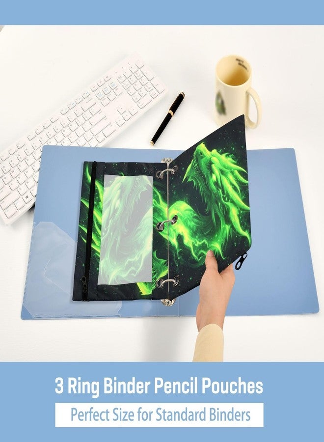 Kcldeci Pencil Pouch for 3 Ring Binder, Green Fire Head of Dragon 2 Pack Binder Pencil Pouch with Clear Window Pencil Bags with Zipper Pencil Case for Binder - Image 5