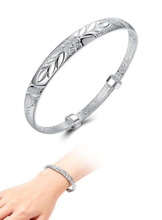 Women's 925 Sterling Silver Fu Flower Carved Bangle Bracelet 17.5g Weight 6.5CM for Wedding Gift - Image 1