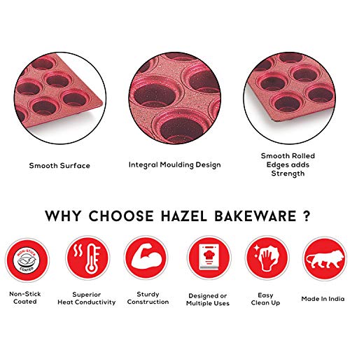 HAZEL Muffin Tray I Non Stick Coated Cupcake Tray with 12 Cavity for Microwave I Sturdy and Durable Baking Tray Made with Aluminium, Red I Ideal for Household Use - Image 5