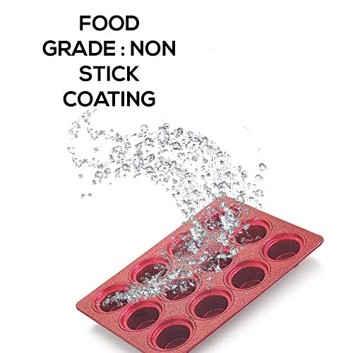 HAZEL Muffin Tray I Non Stick Coated Cupcake Tray with 12 Cavity for Microwave I Sturdy and Durable Baking Tray Made with Aluminium, Red I Ideal for Household Use - Image 3