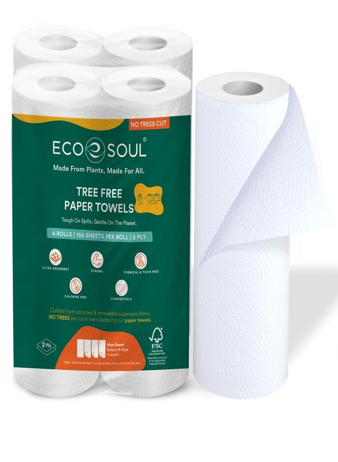 ECO SOUL [2 Ply, 240 Pulls] Tree-Free Kitchen Paper Towel | Pack of 4 (60 Pulls Per Pack) | Soft & Highly Absorbent | Eco Friendly, Natural, Biodegradable | Everyday Kitchen Paper Towel - Image 1