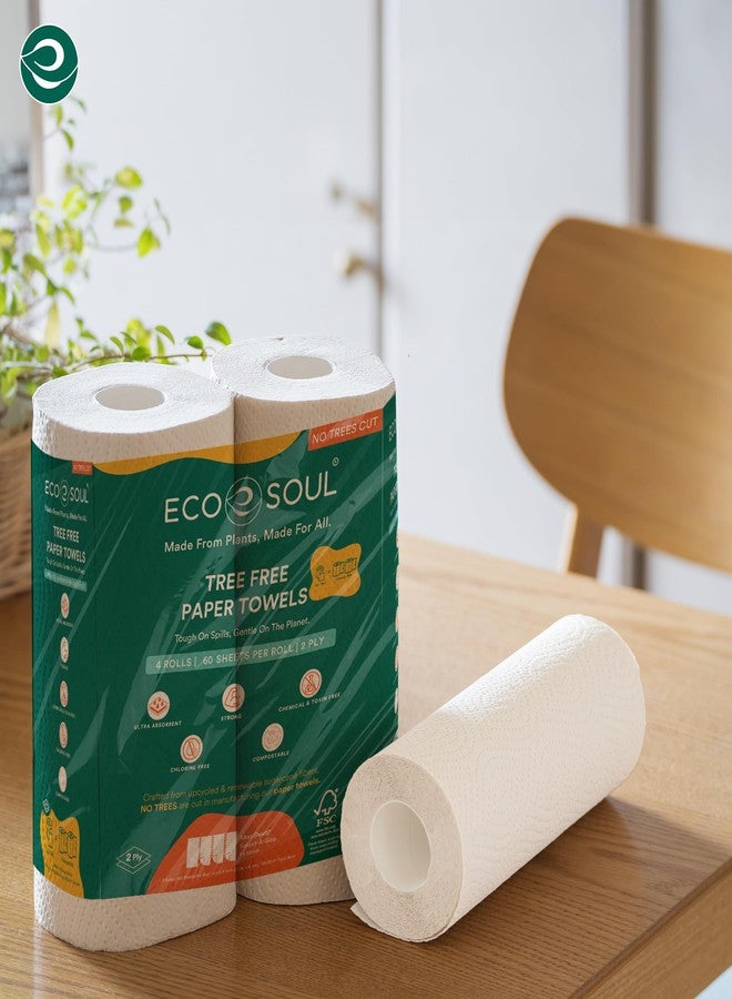 ECO SOUL [2 Ply, 240 Pulls] Tree-Free Kitchen Paper Towel | Pack of 4 (60 Pulls Per Pack) | Soft & Highly Absorbent | Eco Friendly, Natural, Biodegradable | Everyday Kitchen Paper Towel - Image 5