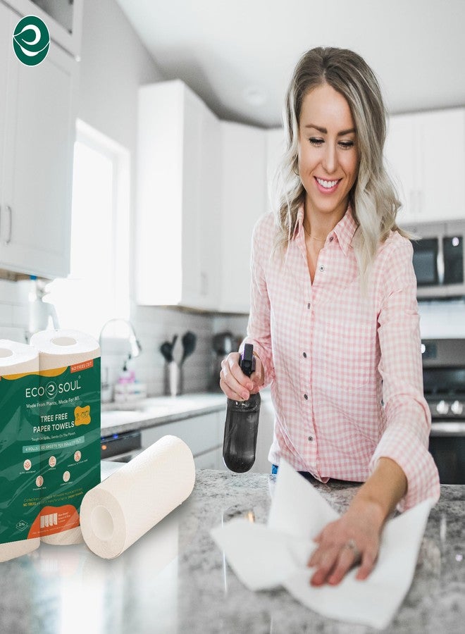 ECO SOUL [2 Ply, 240 Pulls] Tree-Free Kitchen Paper Towel | Pack of 4 (60 Pulls Per Pack) | Soft & Highly Absorbent | Eco Friendly, Natural, Biodegradable | Everyday Kitchen Paper Towel - Image 4