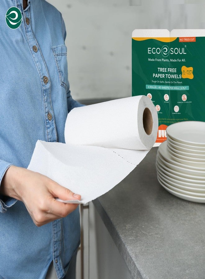 ECO SOUL [2 Ply, 240 Pulls] Tree-Free Kitchen Paper Towel | Pack of 4 (60 Pulls Per Pack) | Soft & Highly Absorbent | Eco Friendly, Natural, Biodegradable | Everyday Kitchen Paper Towel - Image 3