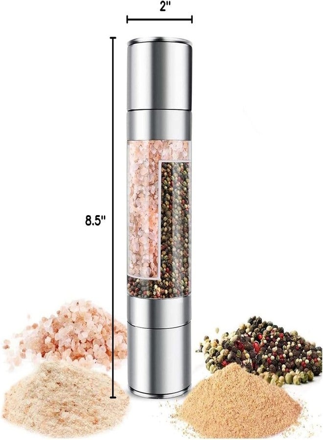 GALV 2 in 1 Salt and Pepper Grinder, Stainless Steel Manual Pepper Mill, Adjustable Coarseness Ceramic Spice Grinder, Dual Refillable Salt Pepper, Mill Shaker for Travel, Home, BBQ (1 pcs)(Silver) - Image 2