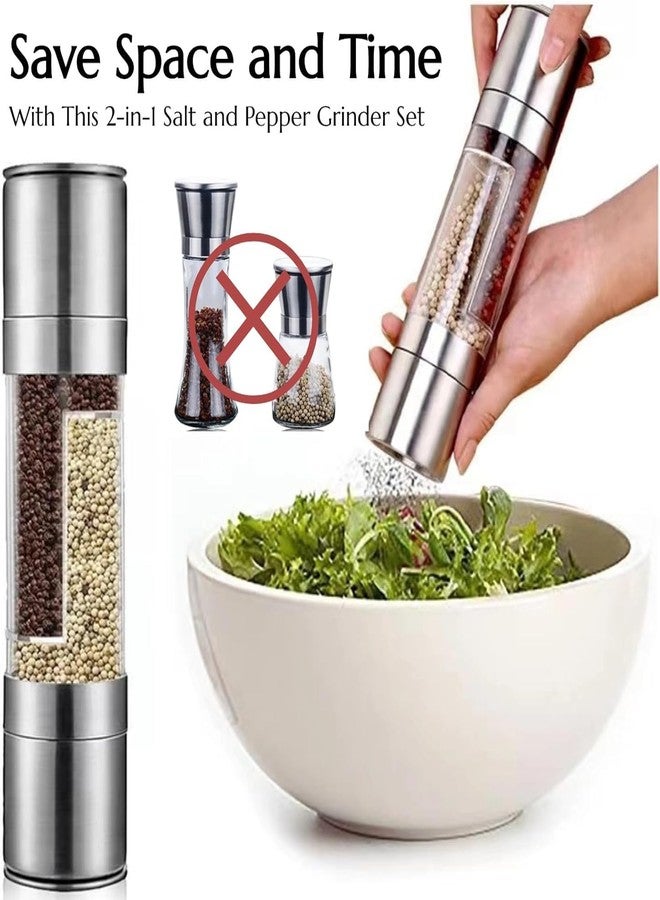 GALV 2 in 1 Salt and Pepper Grinder, Stainless Steel Manual Pepper Mill, Adjustable Coarseness Ceramic Spice Grinder, Dual Refillable Salt Pepper, Mill Shaker for Travel, Home, BBQ (1 pcs)(Silver) - Image 5