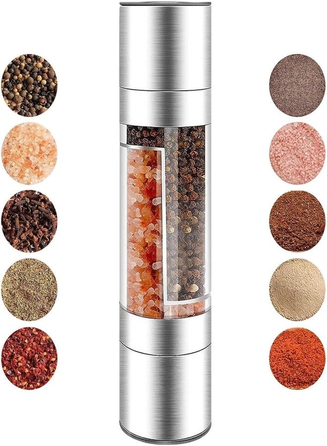 GALV 2 in 1 Salt and Pepper Grinder, Stainless Steel Manual Pepper Mill, Adjustable Coarseness Ceramic Spice Grinder, Dual Refillable Salt Pepper, Mill Shaker for Travel, Home, BBQ (1 pcs)(Silver) - Image 1