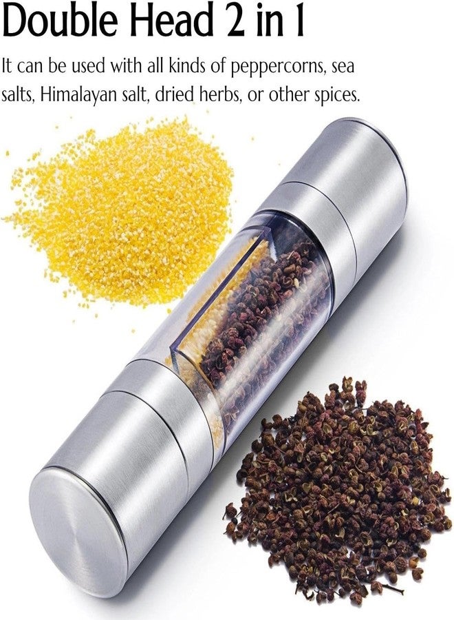 GALV 2 in 1 Salt and Pepper Grinder, Stainless Steel Manual Pepper Mill, Adjustable Coarseness Ceramic Spice Grinder, Dual Refillable Salt Pepper, Mill Shaker for Travel, Home, BBQ (1 pcs)(Silver) - Image 3