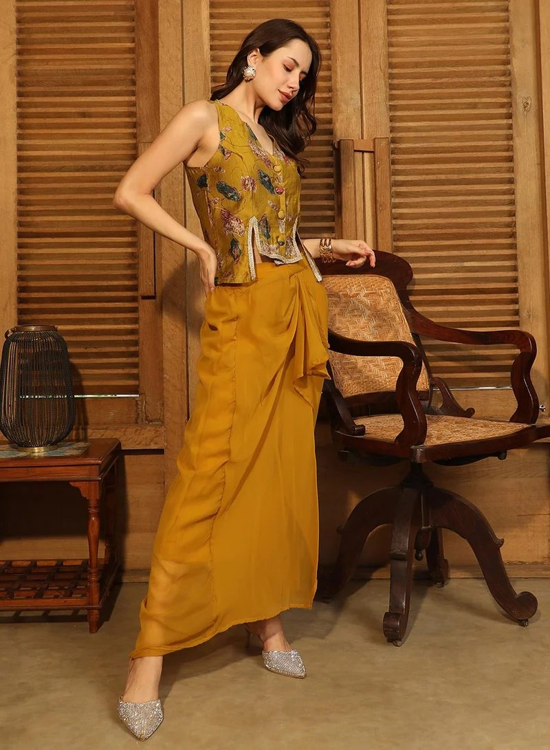  قصة Women's Mustard Yellow Ethereal Blossom Co-Ord Set