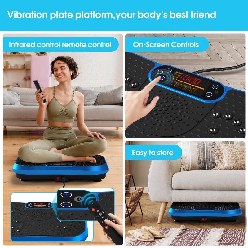 SoftGym Vibration Plate Exercise Machine for Lymphatic Drainage,Power Vibrate Stand Shake Board 450 Lbs Capacity Whole Body Workout Waver with Resistance Bands Weight Loss Gifts for Women Men-Blue - Image 2