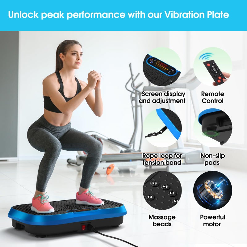 SoftGym Vibration Plate Exercise Machine for Lymphatic Drainage,Power Vibrate Stand Shake Board 450 Lbs Capacity Whole Body Workout Waver with Resistance Bands Weight Loss Gifts for Women Men-Blue - Image 3