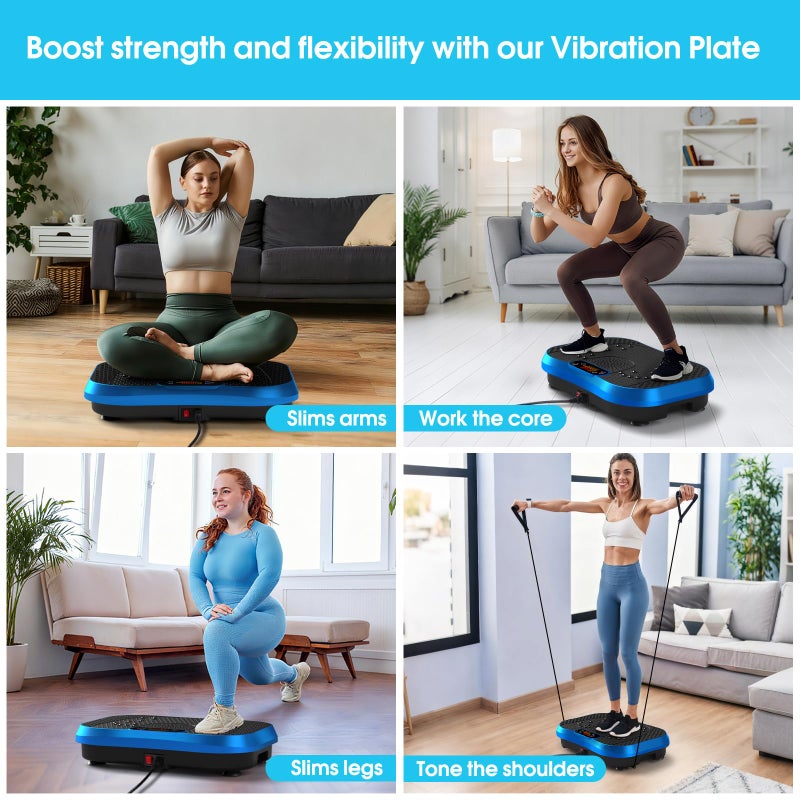 SoftGym Vibration Plate Exercise Machine for Lymphatic Drainage,Power Vibrate Stand Shake Board 450 Lbs Capacity Whole Body Workout Waver with Resistance Bands Weight Loss Gifts for Women Men-Blue - Image 5