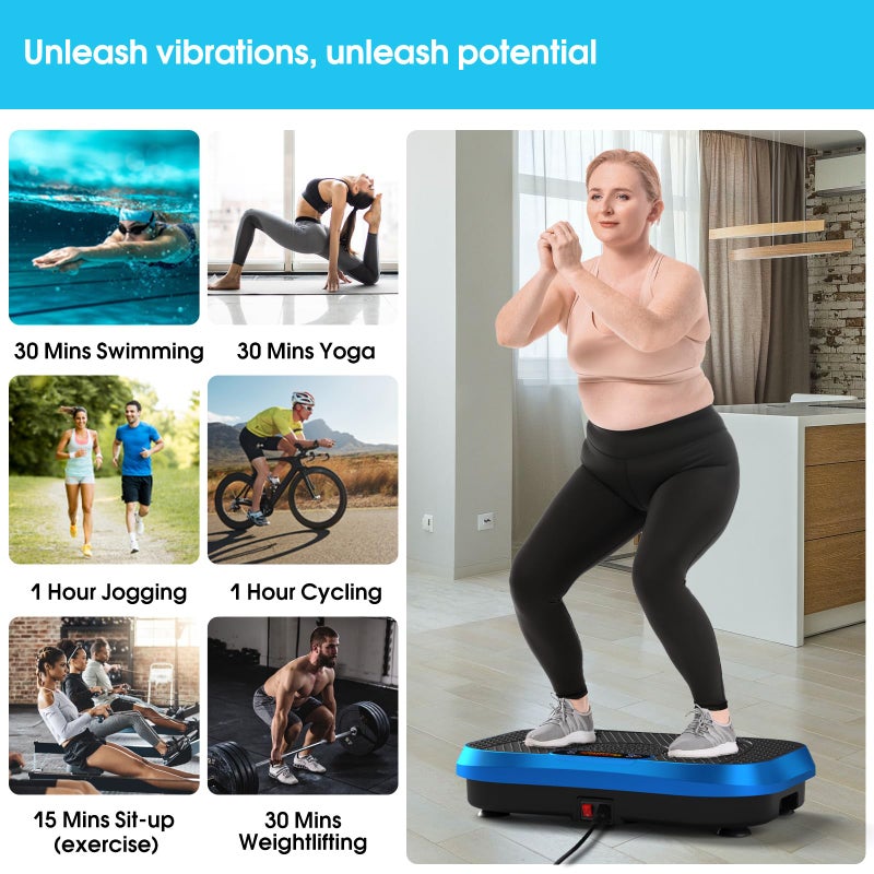 SoftGym Vibration Plate Exercise Machine for Lymphatic Drainage,Power Vibrate Stand Shake Board 450 Lbs Capacity Whole Body Workout Waver with Resistance Bands Weight Loss Gifts for Women Men-Blue - Image 4