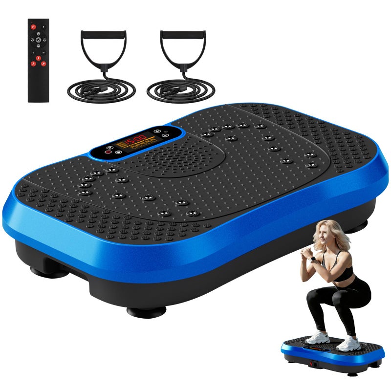 SoftGym Vibration Plate Exercise Machine for Lymphatic Drainage,Power Vibrate Stand Shake Board 450 Lbs Capacity Whole Body Workout Waver with Resistance Bands Weight Loss Gifts for Women Men-Blue - Image 1