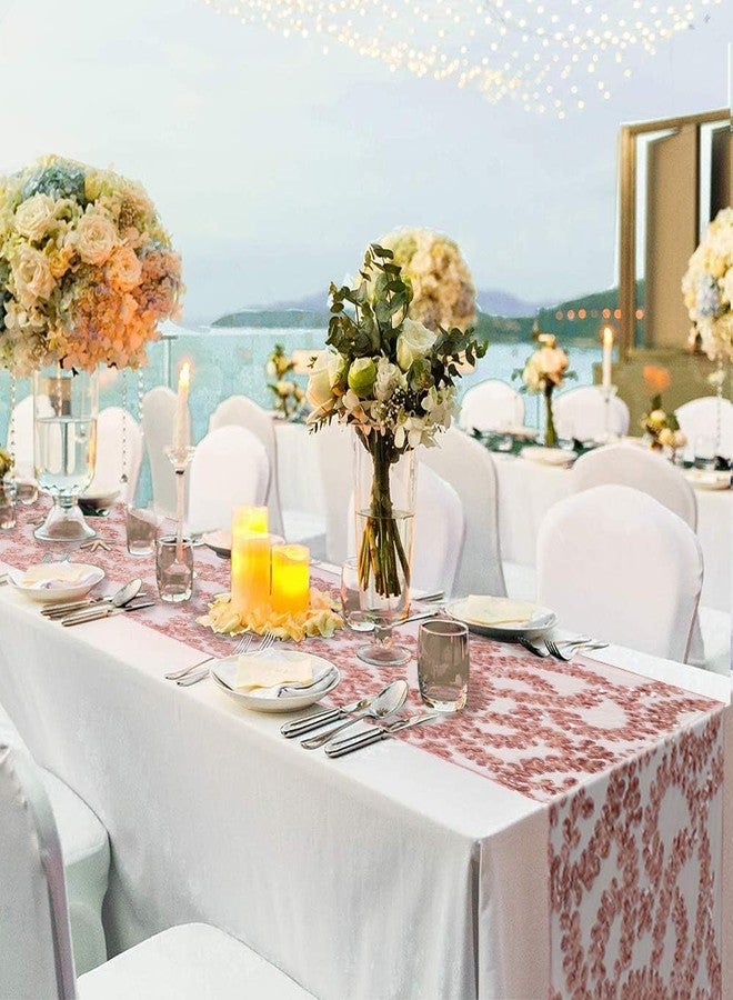 SoarDream Sequin Table Runners 2 Pieces Rose Gold Flower Table Runners 12x72 Inch Glitter Dining Table Cover for Party Wedding Birthday Reception Banquet Decoration Spring Party Chair Sashes - Image 2