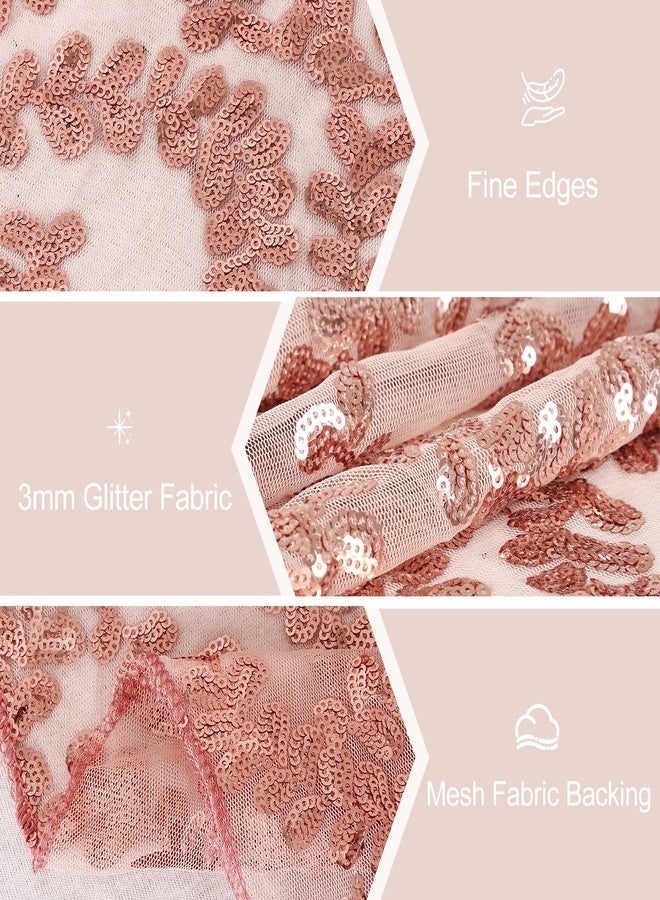 SoarDream Sequin Table Runners 2 Pieces Rose Gold Flower Table Runners 12x72 Inch Glitter Dining Table Cover for Party Wedding Birthday Reception Banquet Decoration Spring Party Chair Sashes - Image 4