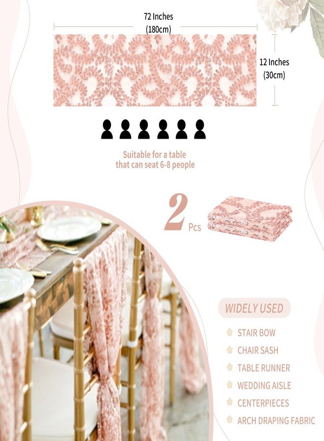 SoarDream Sequin Table Runners 2 Pieces Rose Gold Flower Table Runners 12x72 Inch Glitter Dining Table Cover for Party Wedding Birthday Reception Banquet Decoration Spring Party Chair Sashes - Image 3