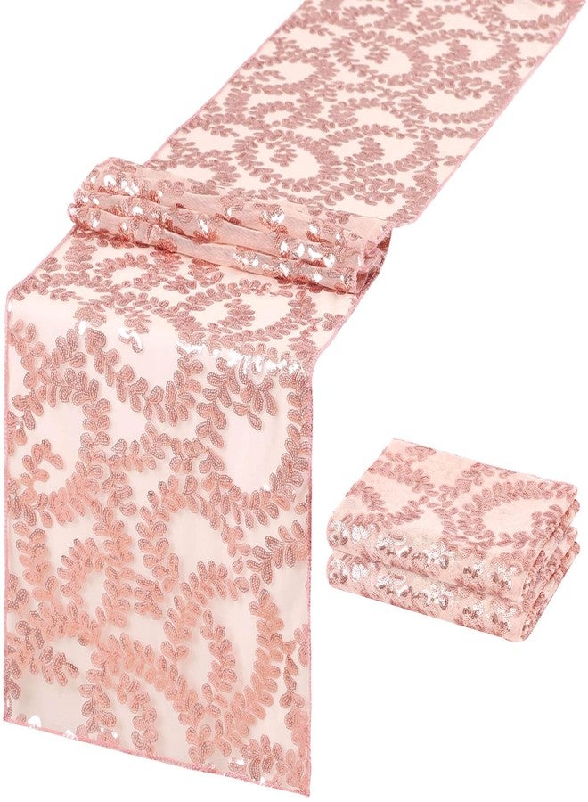 SoarDream Sequin Table Runners 2 Pieces Rose Gold Flower Table Runners 12x72 Inch Glitter Dining Table Cover for Party Wedding Birthday Reception Banquet Decoration Spring Party Chair Sashes - Image 1
