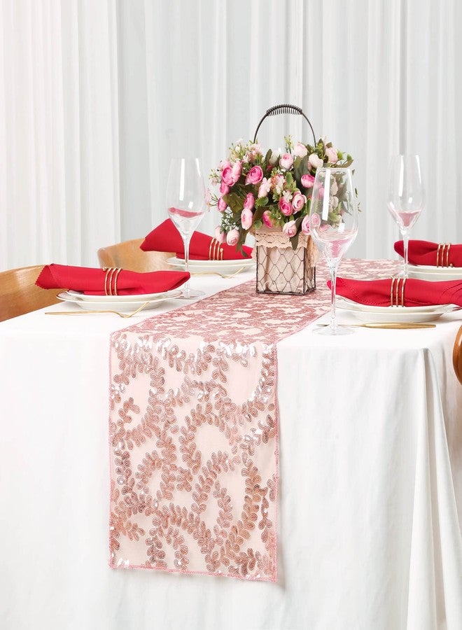 SoarDream Sequin Table Runners 2 Pieces Rose Gold Flower Table Runners 12x72 Inch Glitter Dining Table Cover for Party Wedding Birthday Reception Banquet Decoration Spring Party Chair Sashes - Image 5