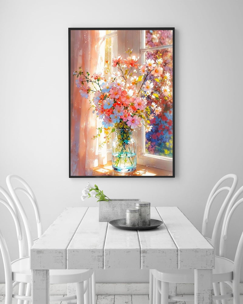 KINPLUB Flowers Diamond Painting Kits for Adults Beginners, Flower Diamond Art Kits for Adults, DIY Full Drill Round Gem Art Dots for Home Wall Decor 12x16 Inch - Image 3