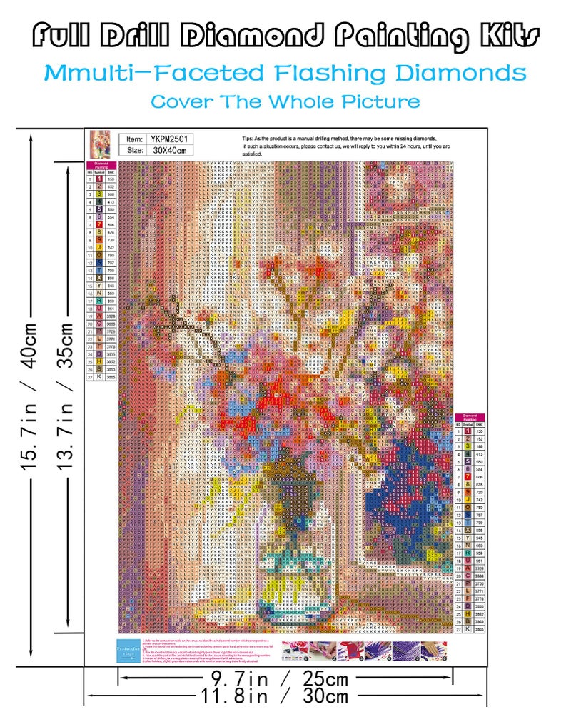 KINPLUB Flowers Diamond Painting Kits for Adults Beginners, Flower Diamond Art Kits for Adults, DIY Full Drill Round Gem Art Dots for Home Wall Decor 12x16 Inch - Image 4